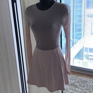 Forever 21 rhinestone sheer bodysuit & pink skirt
